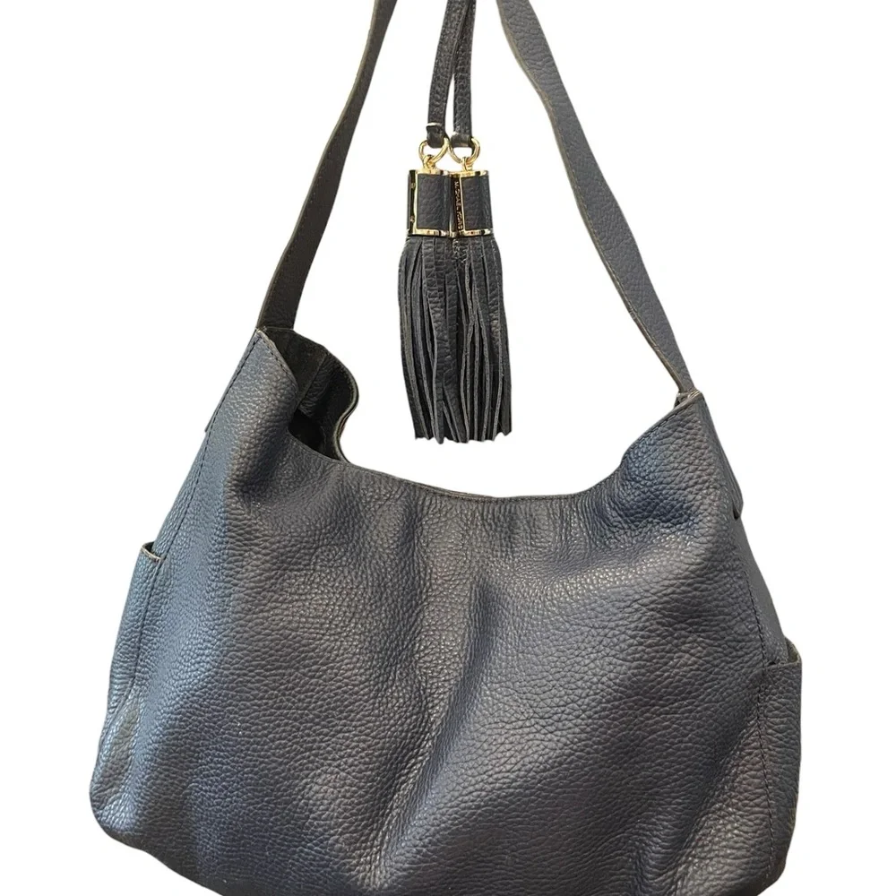 Beautiful‎ Michael Kors Ashbury Leather Slouchy Shoulder Bag Navy Blue Boho Hobo